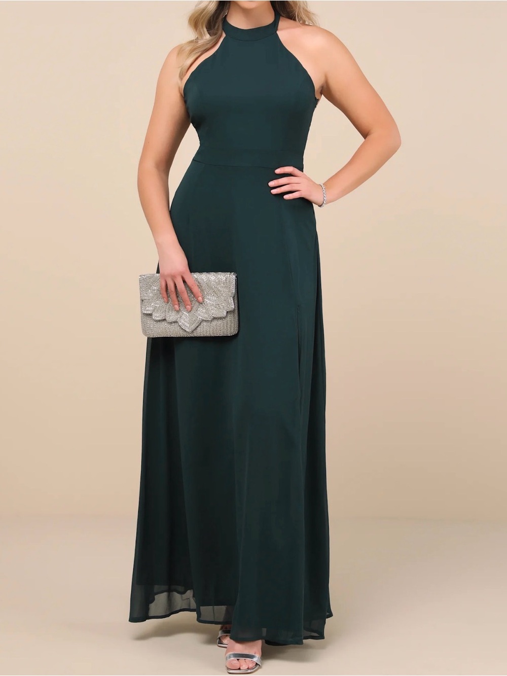 Lulus Confidently Charismatic Backless Halter Maxi Dress -XL
